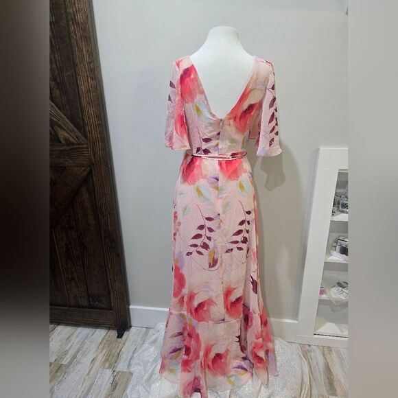 Taylor Floral-Print Faux-Wrap Fit & Flare Dress NWT size 4 Pink - Picture 4 of 5